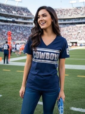 PINK Victoria's Secret Navy and Silver 'Cowboys' V-Neck Tee